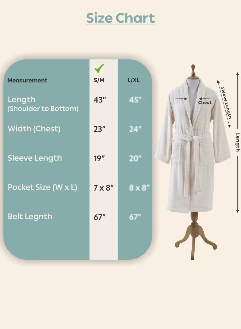 Donetella Ivory Unisex 100% Cotton Terry Bathrobe Small & Medium Size, 400 GSM, Luxurious & Absorbent, Ankle-Length with Shawl Collar & Pockets  | Best Price UAE