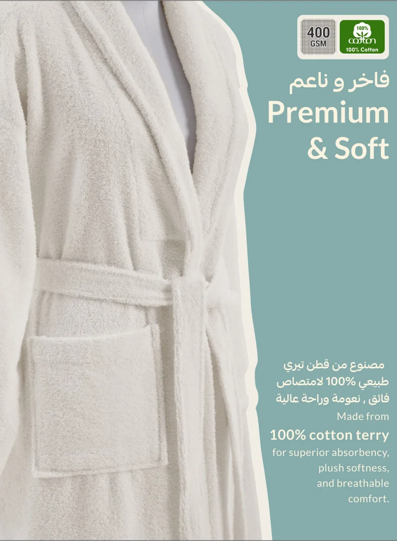 Donetella Ivory Unisex 100% Cotton Terry Bathrobe Small & Medium Size, 400 GSM, Luxurious & Absorbent, Ankle-Length with Shawl Collar & Pockets  | Best Price UAE