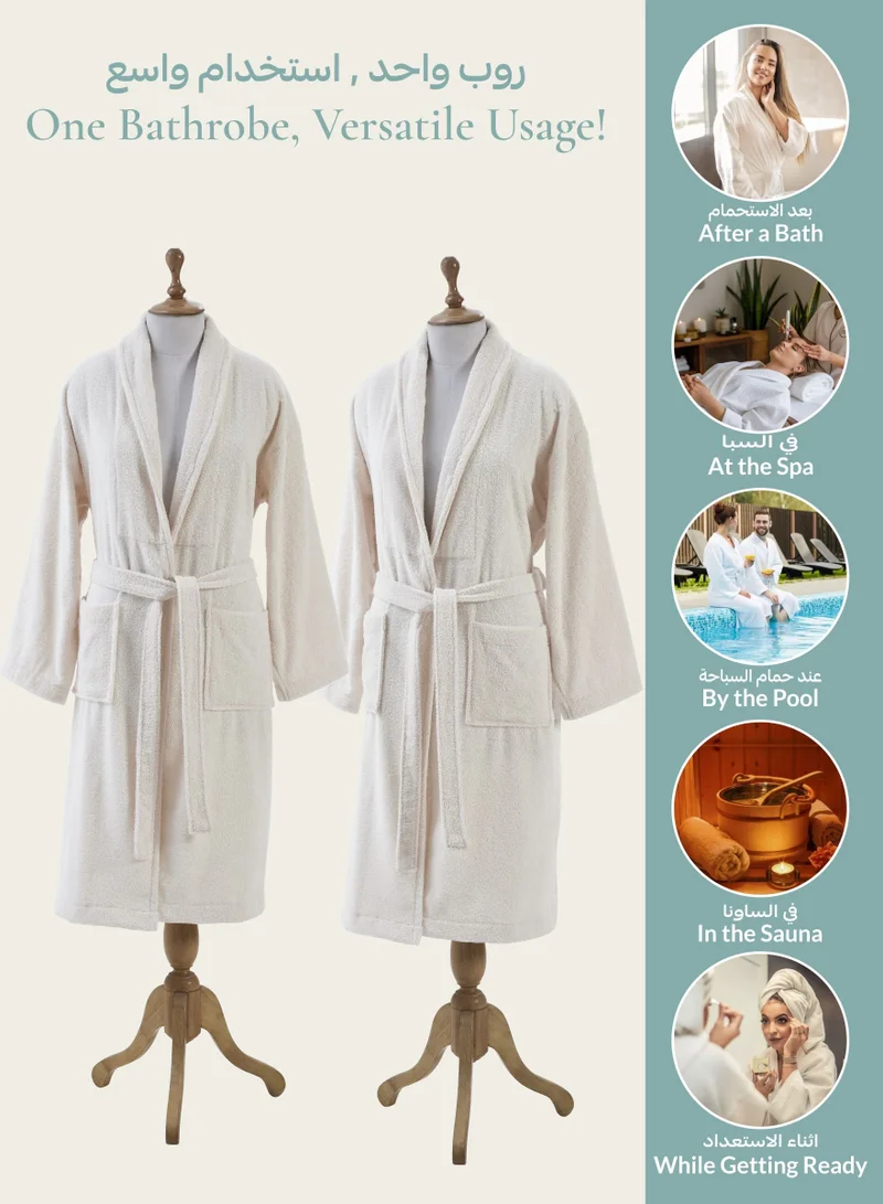 Donetella Ivory Unisex 100% Cotton Terry Bathrobe Small & Medium Size, 400 GSM, Luxurious & Absorbent, Ankle-Length with Shawl Collar & Pockets  | Best Price UAE