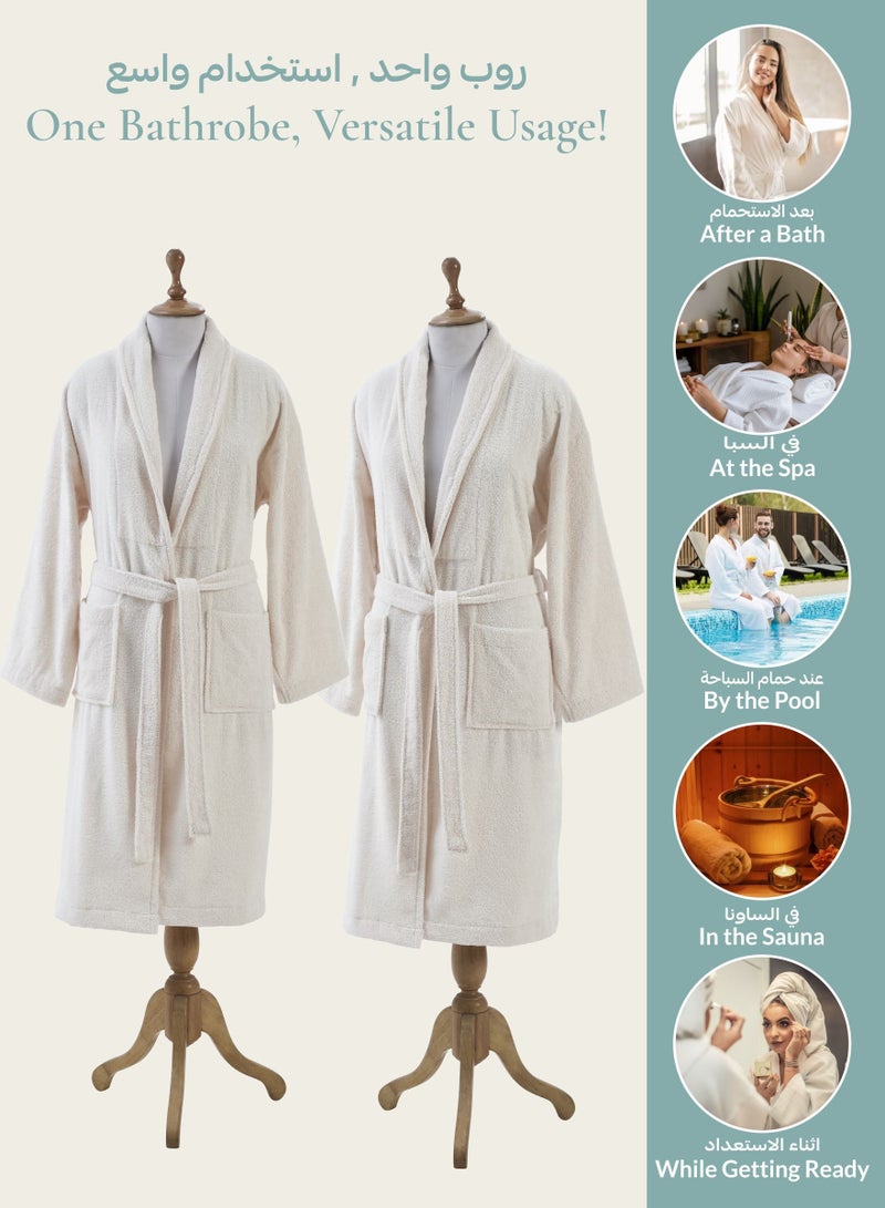 دوناتيلا روب حمام قطن تيري للجنسين مقاس صغير ومتوسط ٤٠٠ جرام فخم وماص بطول الكاحل بياقة شال وجيوب - Image 5