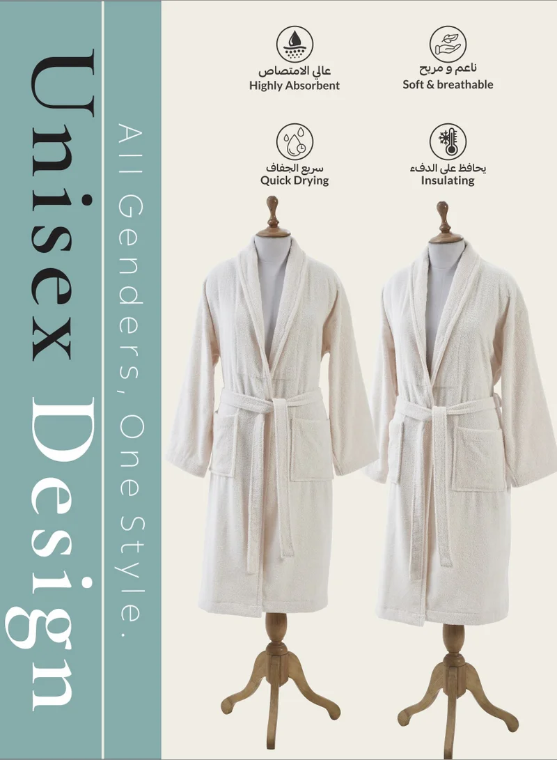 Donetella Ivory Unisex 100% Cotton Terry Bathrobe Small & Medium Size, 400 GSM, Luxurious & Absorbent, Ankle-Length with Shawl Collar & Pockets  | Best Price UAE