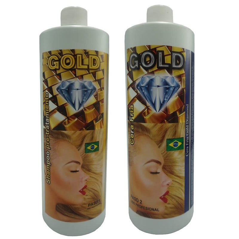 KERA FRUIT Cirugia Capilar Cera Fria Gold Diamond Azul con Shampoo 500 ML Keratina Ultra Fuerte Para Cabello Grueso
