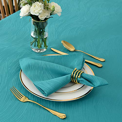 maxmill Jacquard Cloth Napkin 20 x 20 Inch Swirl Design Solid Washable Polyester Dinner Napkins Set of 4 with Hemmed Edges for Family Holiday Dinners Weddings Parties and Banquets Teal - Image 3