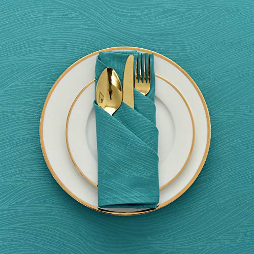 maxmill Jacquard Cloth Napkin 20 x 20 Inch Swirl Design Solid Washable Polyester Dinner Napkins Set of 4 with Hemmed Edges for Family Holiday Dinners Weddings Parties and Banquets Teal - Image 4