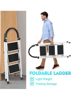 DubaiGallery 3 Steps Ladder Folding Step Stool With Anti Slip Sturdy And Wide Pedal Lightweight Portable Multi Use Stepladder For Home And Kitchen Foldable Ladder Space Saving  - Image 4