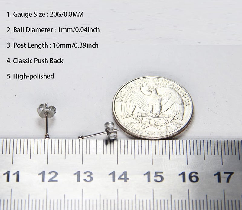 Showself 1MM Silver Tiny Stud Earrings Dot Upper Cartilage Helix Lobe Second Third Hole Ear 20G Piercing Jewelry | Small Ball Earring Set for Women Men - Image 3