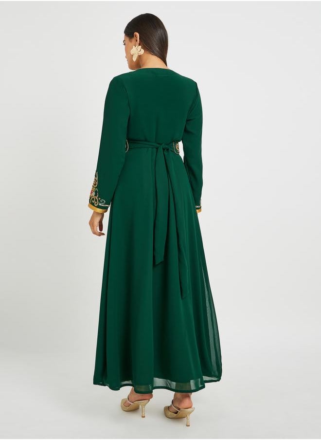 Styli Styli Handwork Neckline Jalabiya with Tie Belt  - Image 5