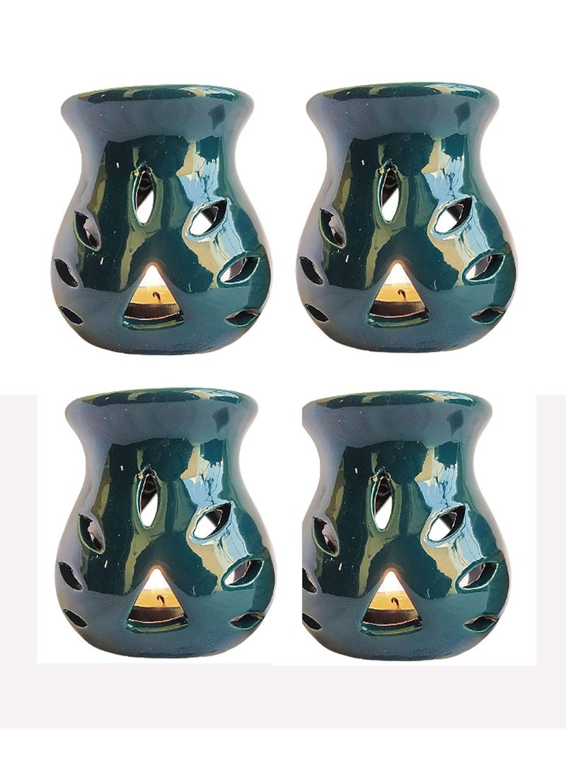 MAHISHA INDUSTRY MAHISHA INDUSTRY AROMA BURNER SET OF 4 PACK With 8 candle freearoma oils for fragrancearoma oil bathroomaroma oil dcor dark greenelectric diffuser with aroma oil electric diffuser for home with oil  - Image 1