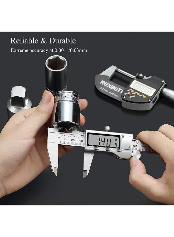 YOUWE7 فرجار رقمي YOUWE7، أداة قياس الفرجار من الفولاذ المقاوم للصدأ، فرجار ميكرومتر إلكتروني بشاشة LCD كبيرة، خاصية الإيقاف التلقائي، تحويل البوصة والمليمتر (6 بوصات/150 مم) - Image 2