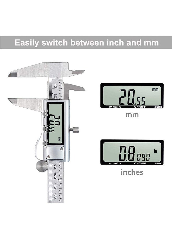 YOUWE7 فرجار رقمي YOUWE7، أداة قياس الفرجار من الفولاذ المقاوم للصدأ، فرجار ميكرومتر إلكتروني بشاشة LCD كبيرة، خاصية الإيقاف التلقائي، تحويل البوصة والمليمتر (6 بوصات/150 مم) - Image 5