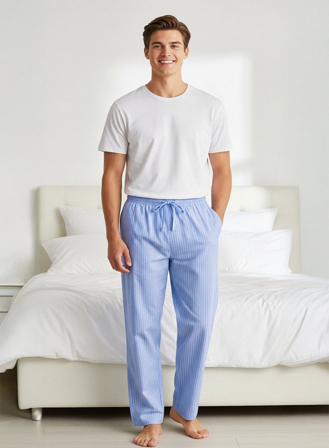 trendyol Ecru  Blue Regular Fit Top Knitted Bottom Woven Pajama Set - Image 1