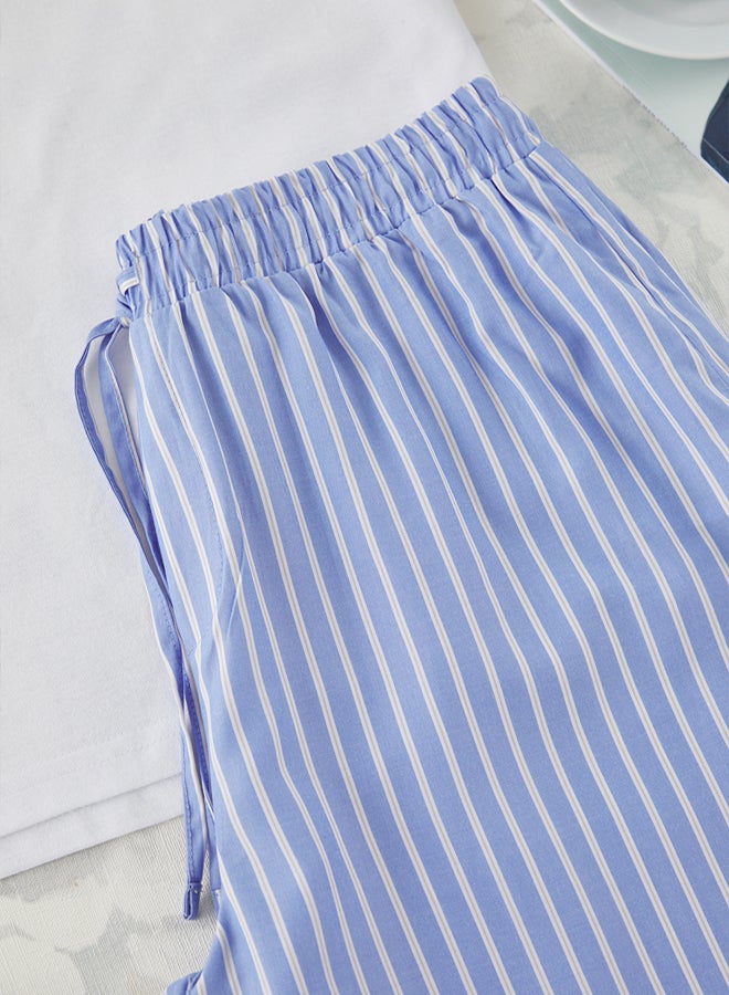 trendyol Ecru  Blue Regular Fit Top Knitted Bottom Woven Pajama Set - Image 3