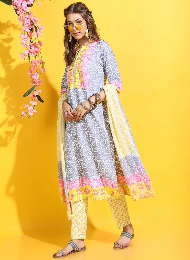 Vishudh Women Multi-Colored Printed Cotton Kurta Set by Styli