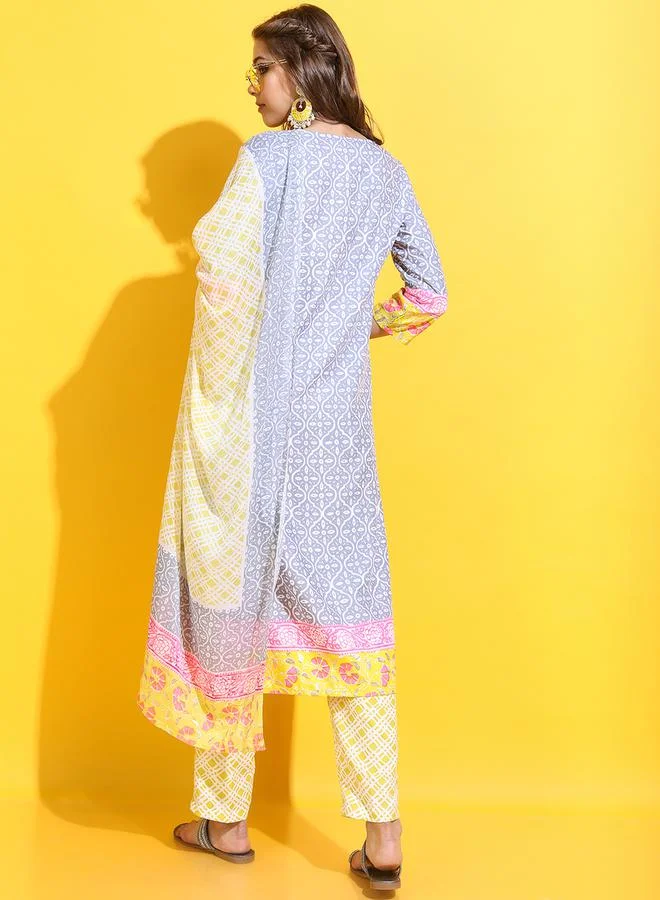 Vishudh Women Multi-Colored Printed Cotton Kurta Set by Styli