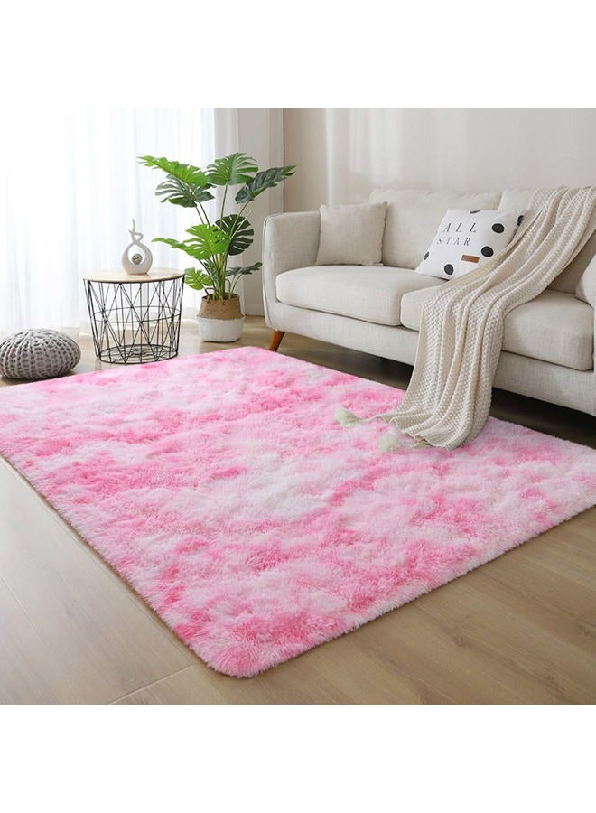 DweIke Fluffy Pink White Rugs for Bedroom Living Room, 3x5 Feet Soft Plush Shaggy Tie-Dyed Pink Girls Boys Kids Rug, Non-Slip and Machine Washable Carpet for Dorm Nursery Classroom Decor - Image 3