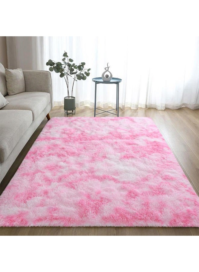 DweIke Fluffy Pink White Rugs for Bedroom Living Room, 3x5 Feet Soft Plush Shaggy Tie-Dyed Pink Girls Boys Kids Rug, Non-Slip and Machine Washable Carpet for Dorm Nursery Classroom Decor - Image 5