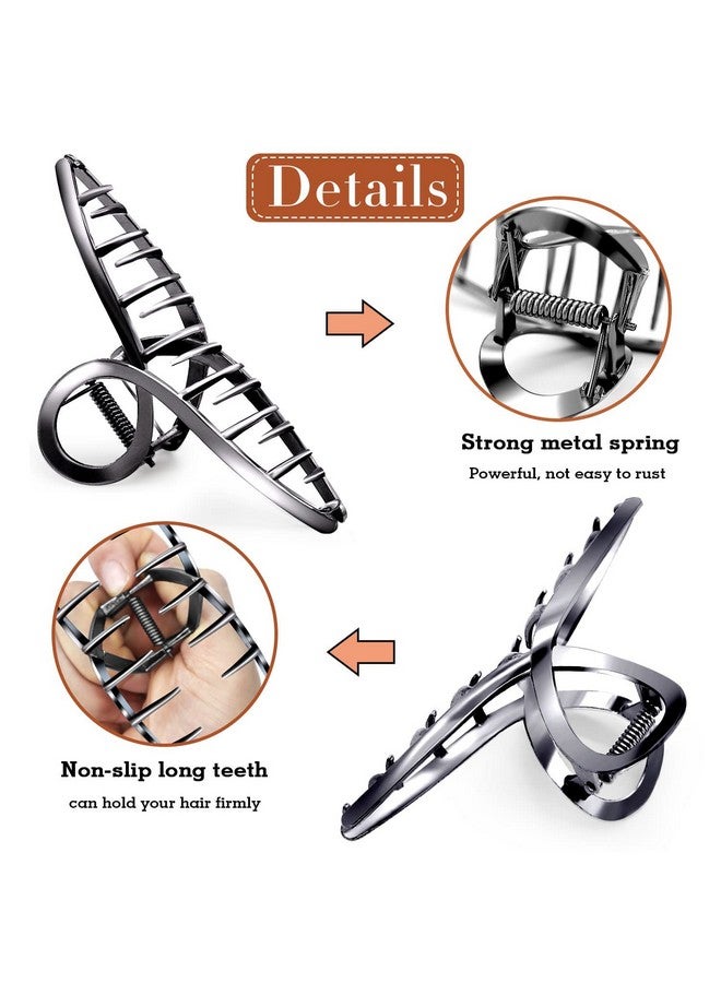 AIBEE Large Metal Hair Claw Clips, 2023 Stylish Butterfly Jaw Clips for Thick/Thin Hair, 4 Pack Long Hair Clips for Women (Metallic Black) - Image 3