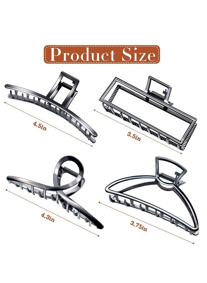 AIBEE Large Metal Hair Claw Clips, 2023 Stylish Butterfly Jaw Clips for Thick/Thin Hair, 4 Pack Long Hair Clips for Women (Metallic Black) - Image 2