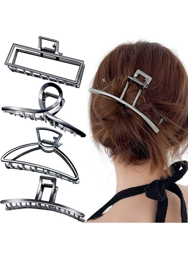 AIBEE Large Metal Hair Claw Clips, 2023 Stylish Butterfly Jaw Clips for Thick/Thin Hair, 4 Pack Long Hair Clips for Women (Metallic Black) - Image 1