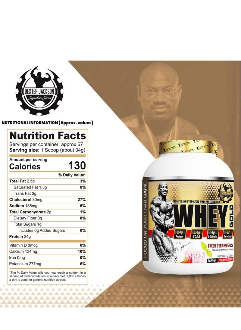 DEXTER JACKSON Dexter Jackson Gold Series Whey Gold - Fresh Strawberry, 2268g (5 Lbs), 67 Servings  - Image 4