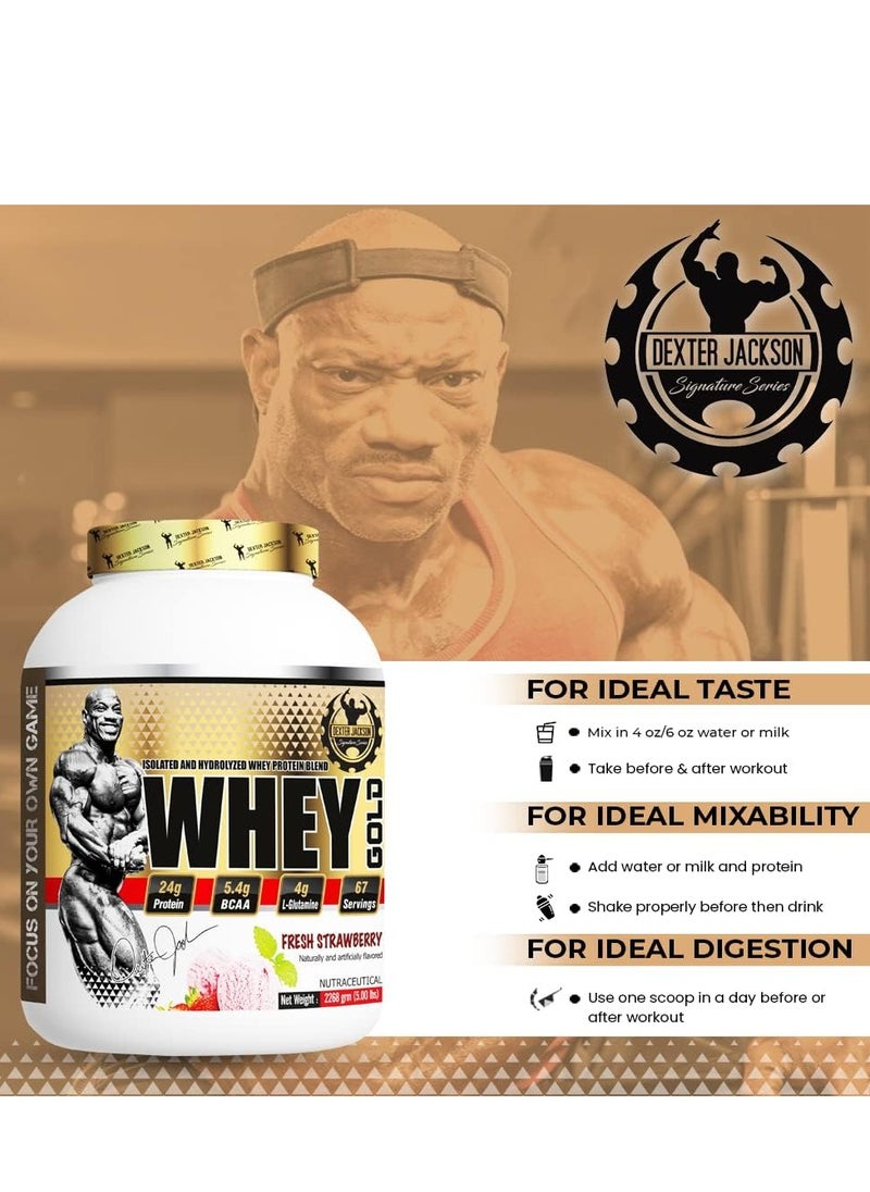 DEXTER JACKSON Dexter Jackson Gold Series Whey Gold - Fresh Strawberry, 2268g (5 Lbs), 67 Servings  - Image 5