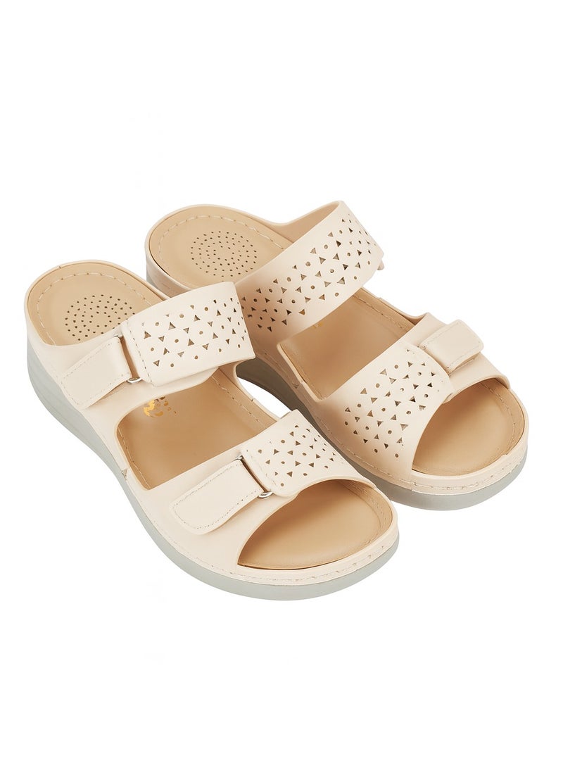 LIFESTYLISH Slipper Medical Heel Flat Leather SL-197 - Beige - Image 2