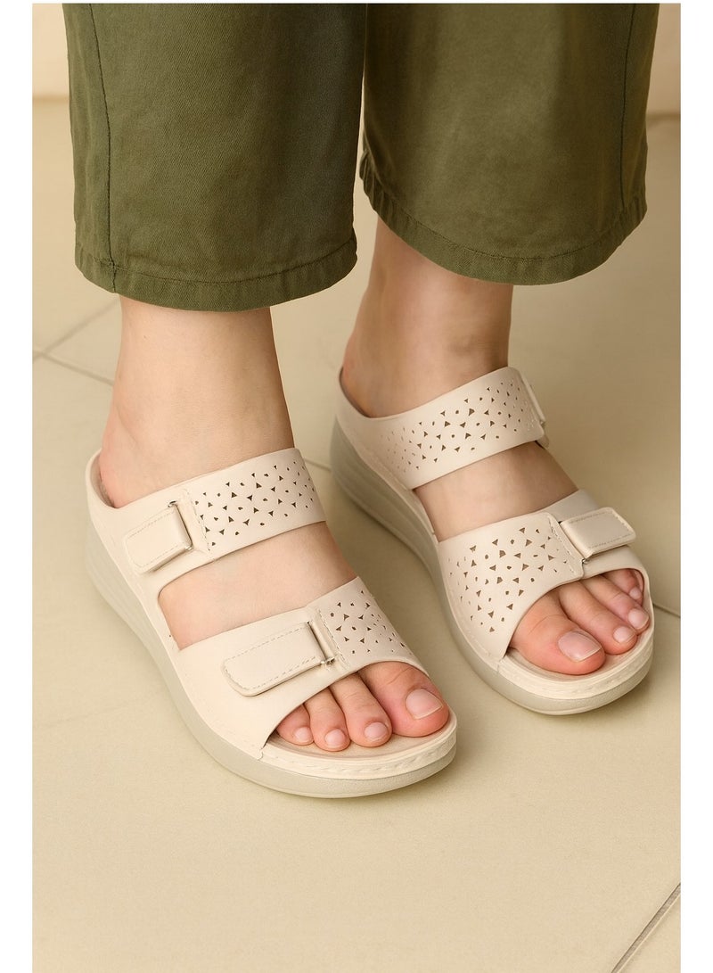 LIFESTYLISH Slipper Medical Heel Flat Leather SL-197 - Beige - Image 1