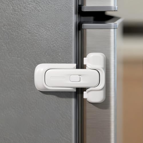 CLYMENE Child Proof Fridge Lock AutoLocking Refrigerator Door Latch with OneHand Operation No Keys or Straps Keeps Freezer Secure from Kids Pets White - Image 1