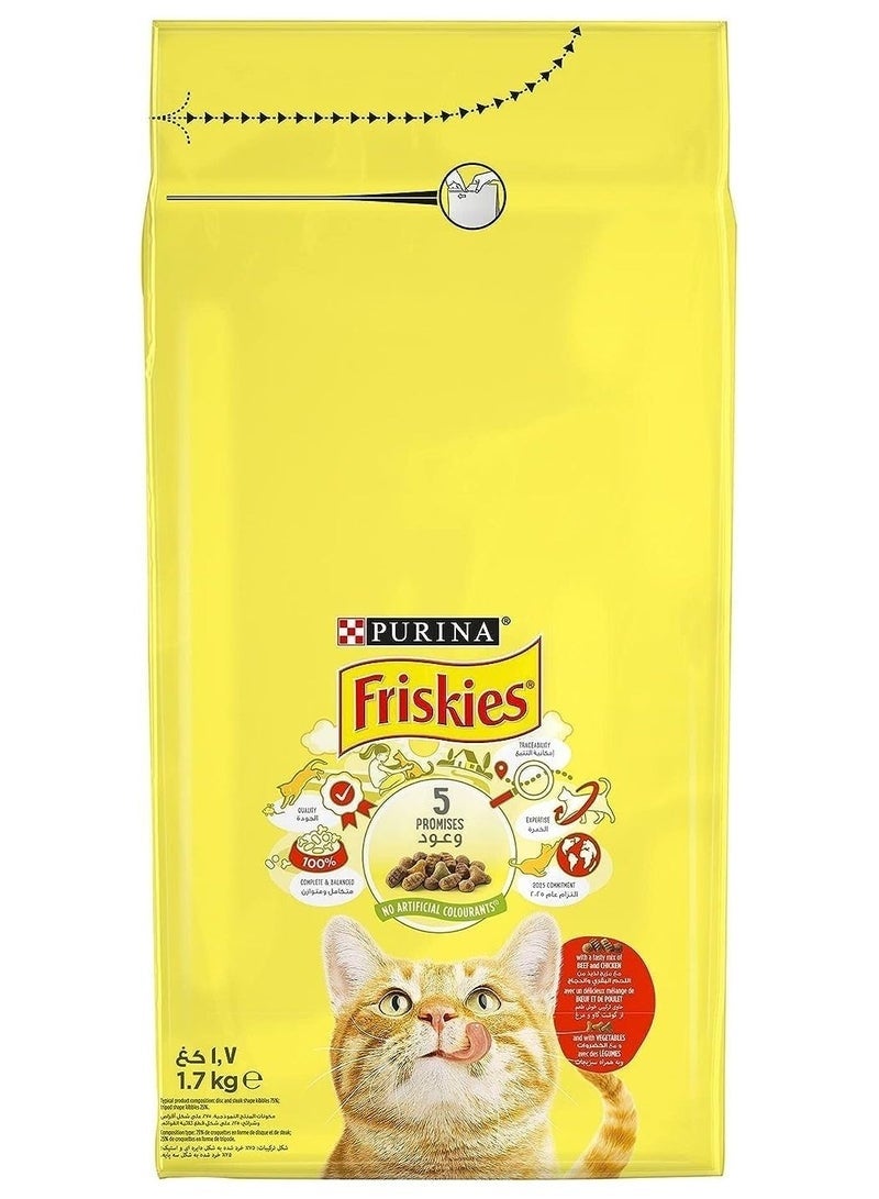 فريسكس طعام القطط الجاف Purina Friskies بنكهة اللحم البقري والدجاج والخضروات – 1.7 كجم - Image 1
