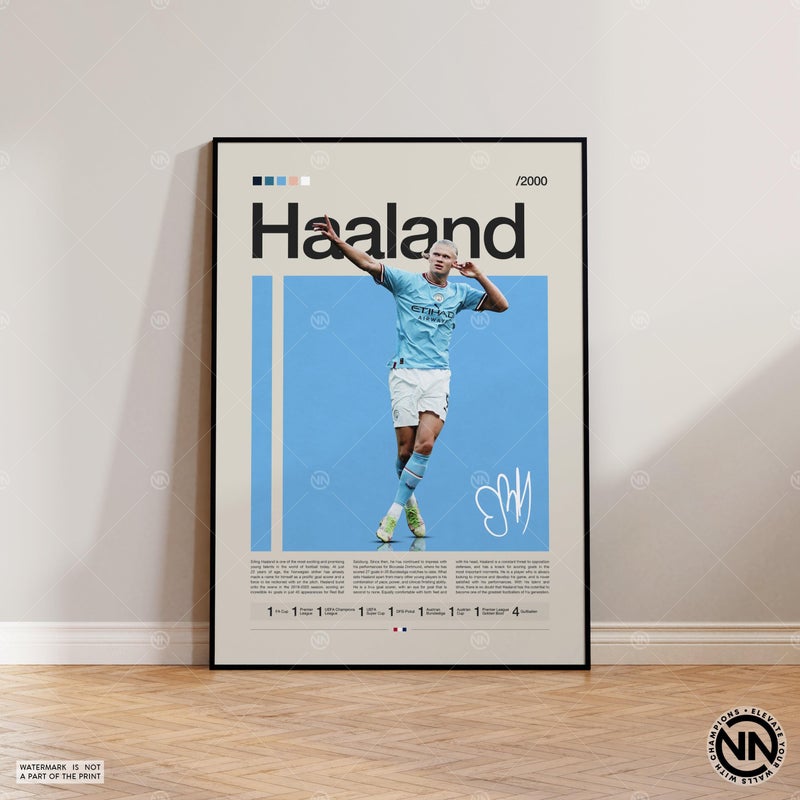 TNESSENTIAL Erling Haaland Poster, Manchester City Poster, Soccer Gifts, Sports Poster, Football Player Poster, Soccer Wall Art, Sports Bedroom Posters - Image 1