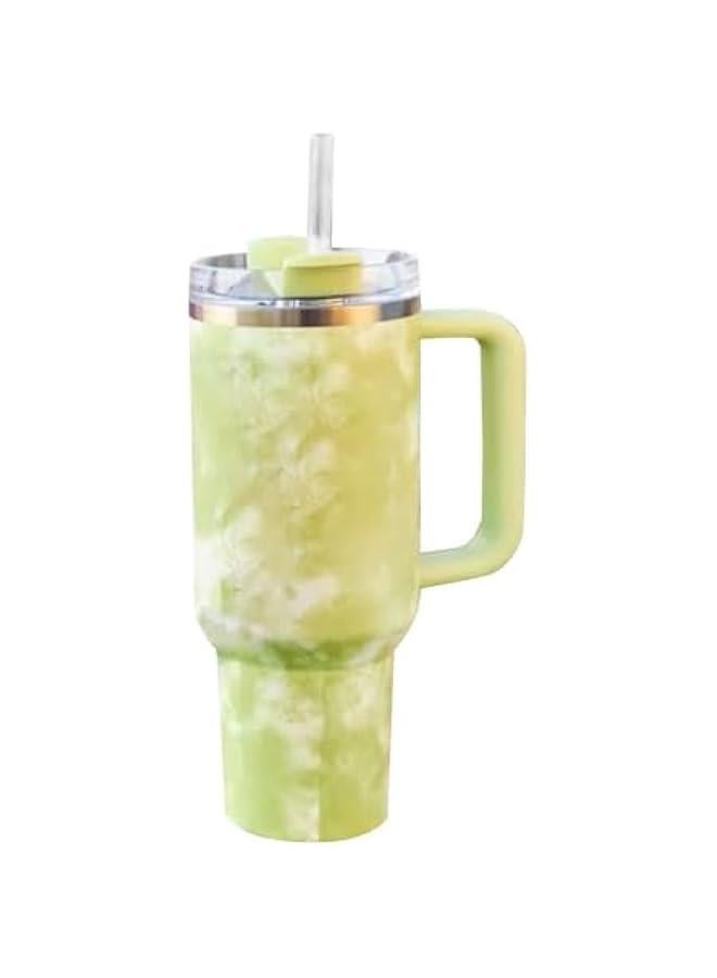 Tumbler with Handle and Straw Stainless Steel Vacuum Insulated Tumbler Tea or Iced Coffee Mug for Hot or Cold Beverageswith Handle (Fluid Ash) - Image 1