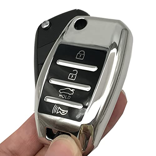 Muxkenper Key Fob Cover Case Fit for Kia Sorento Sportage Rio Soul Forte Optima Carens Picanto Rondo Sedona Spectra Remote Holder Skin Protector Keyless Entry Sleeve Accessorie (Silver) - Image 4