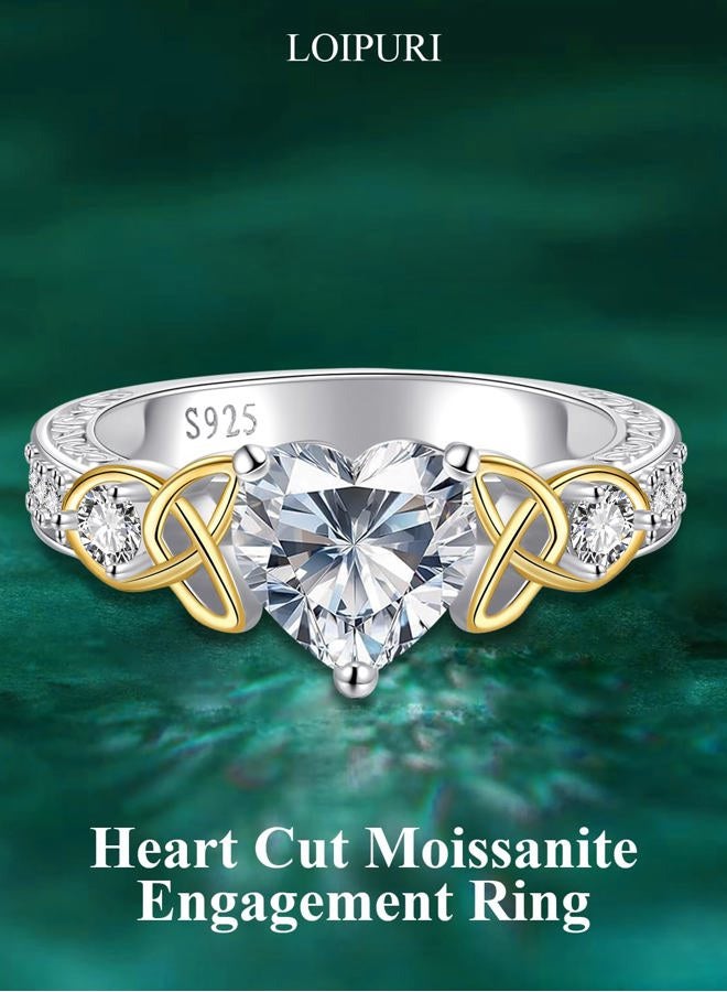 LOIPURI Moissanite Promise Rings for Her, 2CT D Color VVS1, Heart Shaped Celtic Knot, 925 Sterling Silver Engagement Wedding Anniversary Valentines Promise Gift with Certificate, 10, Sterling Silver - Image 2
