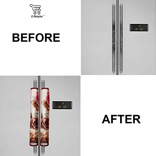 E-Retailer® Polyester 3-Layered Fridge Handle Cover Set of 2Pcs. For Refrigerator and Microwave oven (Color-Floral Pink, Size-12x6 Inches) - Image 5
