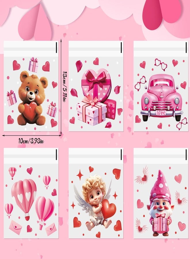 LOKIPA 180 PCS Valentines Cellophane Treat Bags, 6 Styles Self-Adhesive Valentines Cookie Bags Plastic Heart Goodie Bags for Valentine Party Favor Supplies - Image 2