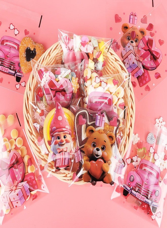 LOKIPA 180 PCS Valentines Cellophane Treat Bags, 6 Styles Self-Adhesive Valentines Cookie Bags Plastic Heart Goodie Bags for Valentine Party Favor Supplies - Image 3