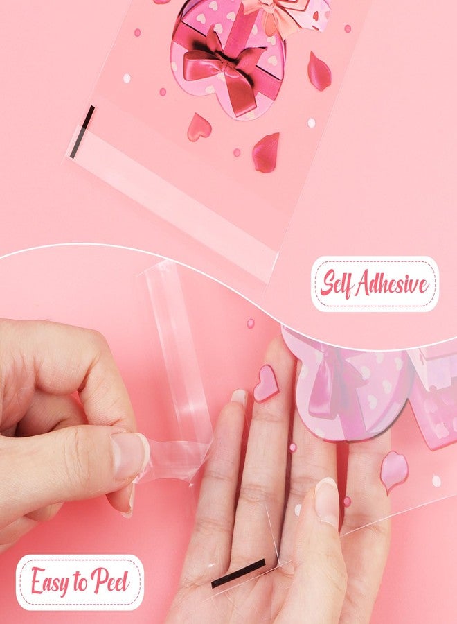 LOKIPA 180 PCS Valentines Cellophane Treat Bags, 6 Styles Self-Adhesive Valentines Cookie Bags Plastic Heart Goodie Bags for Valentine Party Favor Supplies - Image 4