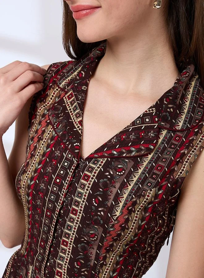 Globus Brown Women Lapel Collar Waist Tie-Up Fusion Jumpsuit for Women | Best Price UAE