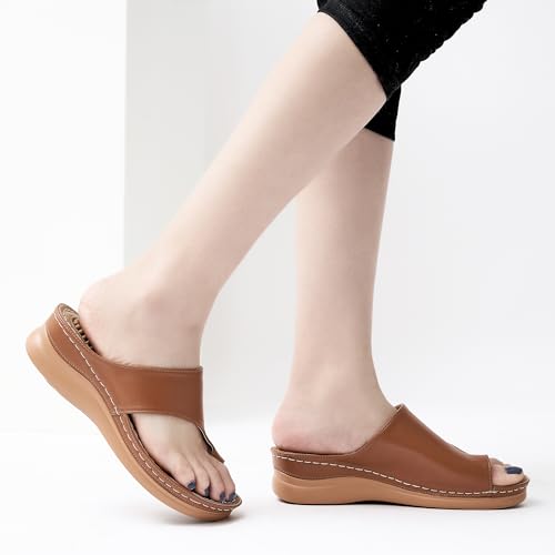 Aomigoct Sandals for Women Wedge Shoes: Comfortable Orthopedic Sandals Womens Dressy Summer Flip Flops Casual Walking Wedges - Image 5
