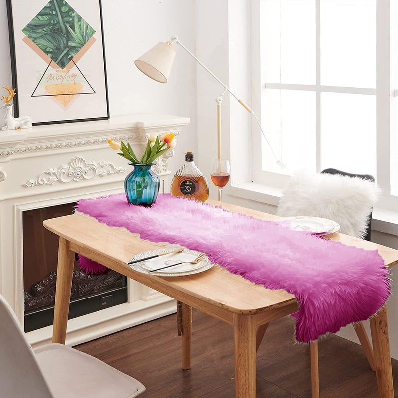 PICKKART Table Runner for 4 Seater Table - 5' x 1' Size , Fur Soft Material (Mauve) - Image 3