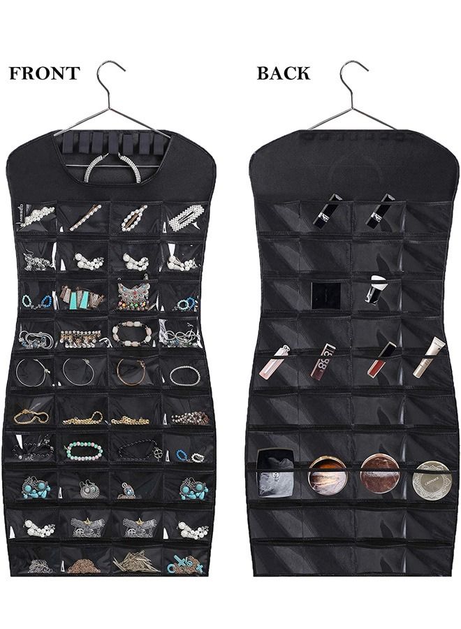 AL THEQA 80 Clear Pockets & 7 Hook Loops Storage for Storing Jewelries, Earrings, Necklaces（Black） - Image 1