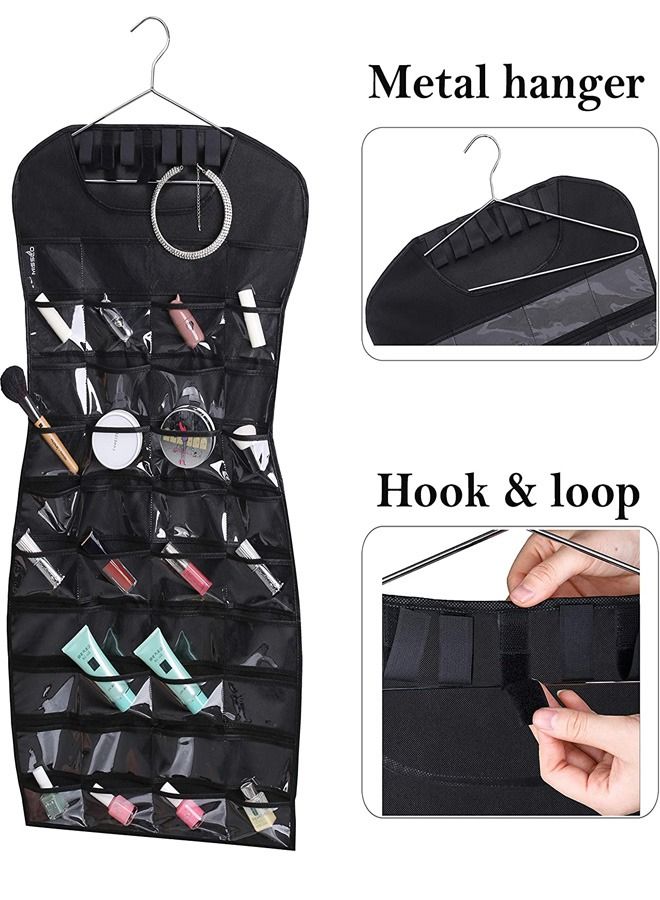 AL THEQA 80 Clear Pockets & 7 Hook Loops Storage for Storing Jewelries, Earrings, Necklaces（Black） - Image 3