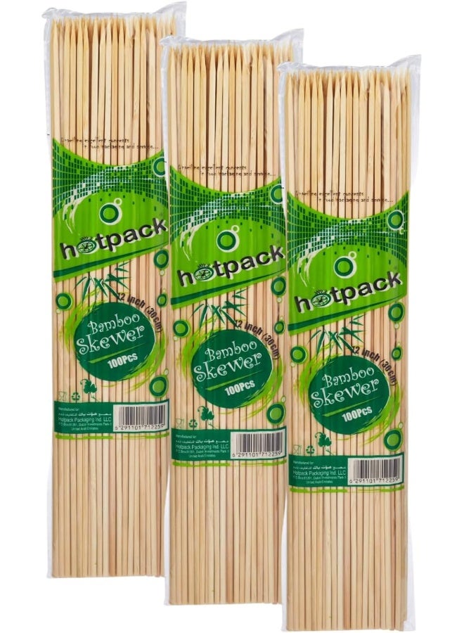 Hotpack Hotpack Disposable Bamboo Skewer 12 inches for Grill and Barbecue, 100 Pieces each Pack of 3  - Image 1