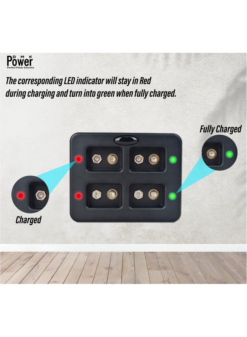 DMK Power 9V Battery Charger, 4-slot 9V Quick Rechargeable Li-ion/Ni-Mh/Ni-Cd Fast charger with LED indicator for PP3 6LR61 9V Lithium Battery,Built-in Protection Board(TC-Q94) - Image 3