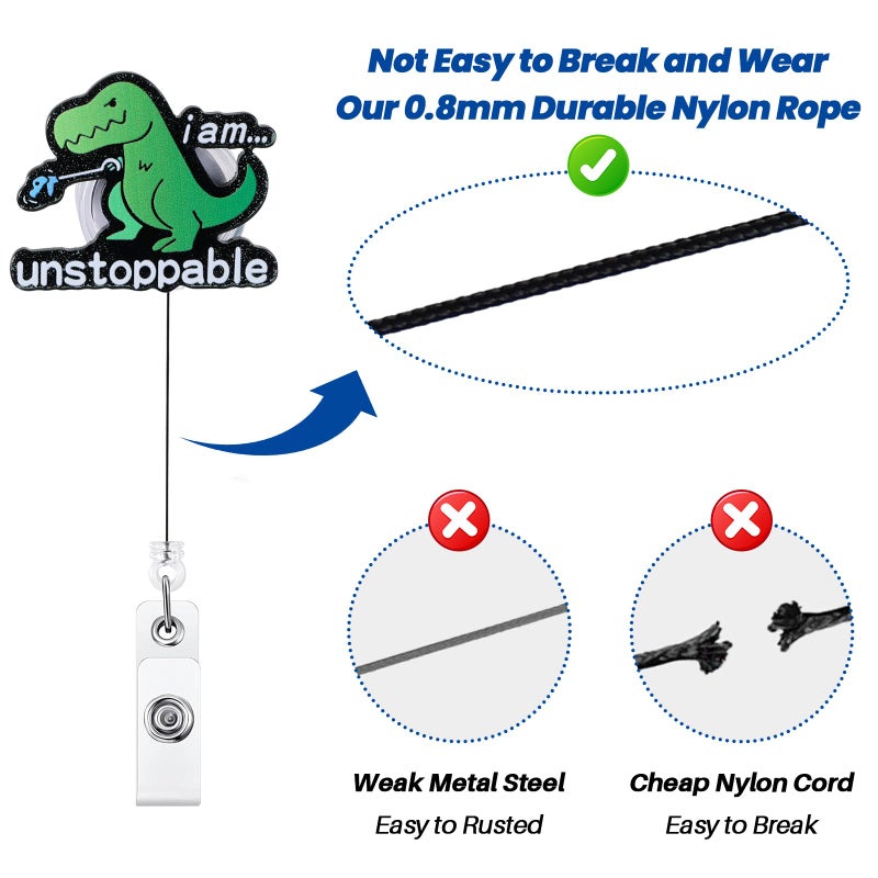 BEZTN I'm Unstoppable Funny Office Badge Reel, Cute Dinosaur Retractable ID Card Badge Holder, Name Tag Work Badge Clip for ICU RN LPN CNA MA ER Night Shift Nurse Nursing Student Doctor Teacher, Nurse Gifts - Image 5