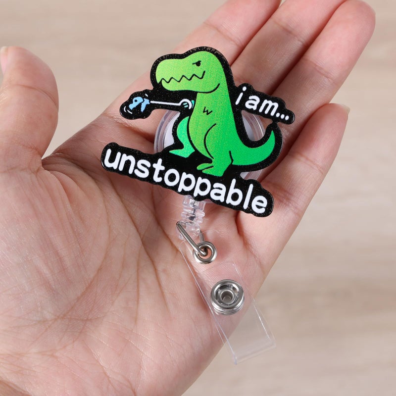 BEZTN I'm Unstoppable Funny Office Badge Reel, Cute Dinosaur Retractable ID Card Badge Holder, Name Tag Work Badge Clip for ICU RN LPN CNA MA ER Night Shift Nurse Nursing Student Doctor Teacher, Nurse Gifts - Image 3