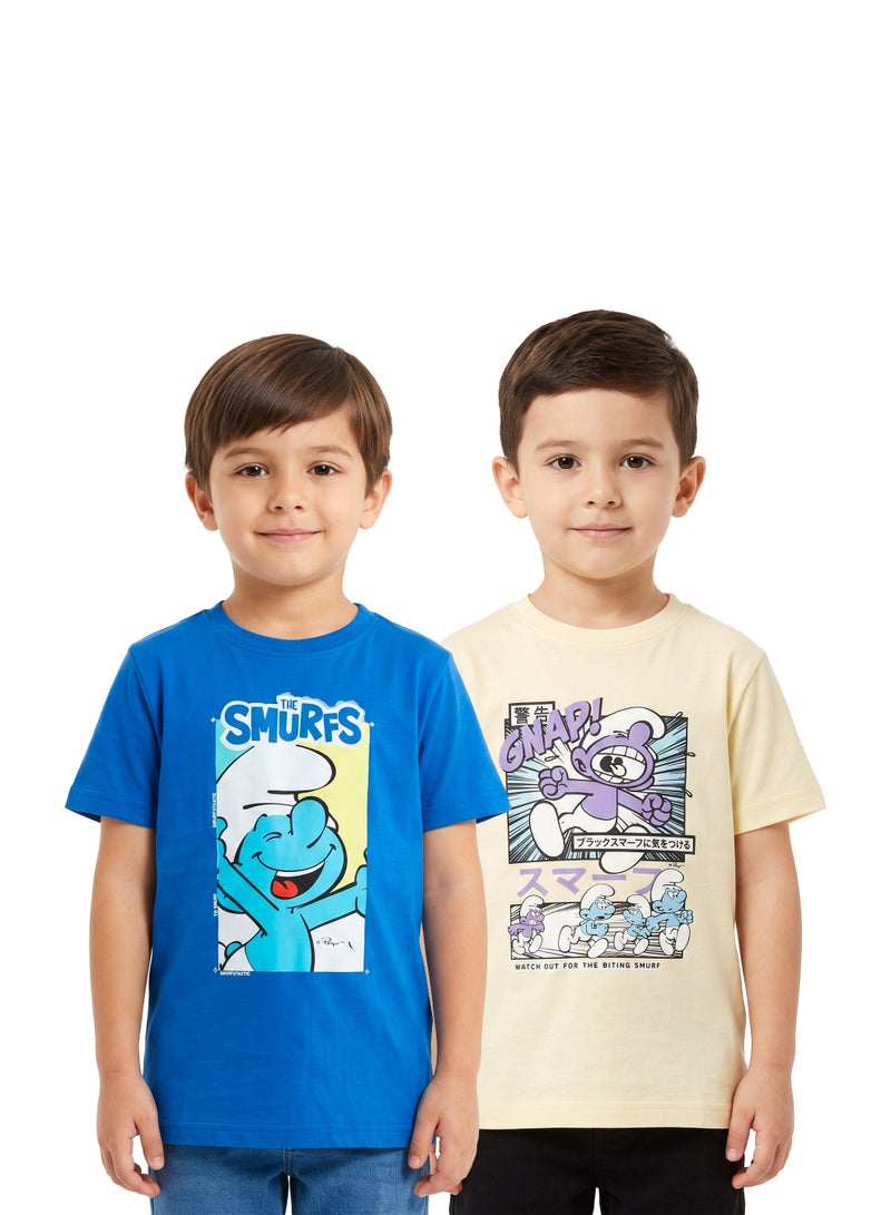 The Smurfs Boys’ Graphic T-Shirt Pack of 2– Short-Sleeve Crew-Neck Cartoon Character Casual Top - Image 1