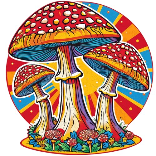 Mys Aurora Mushroom Wooden Puzzles for Adults 200 Piece Unique Shaped Wood Jigsaw Puzzles for Adults and Kids Fun Challenging Puzzles Family Game Gift Medium 112 x 107 - Image 1