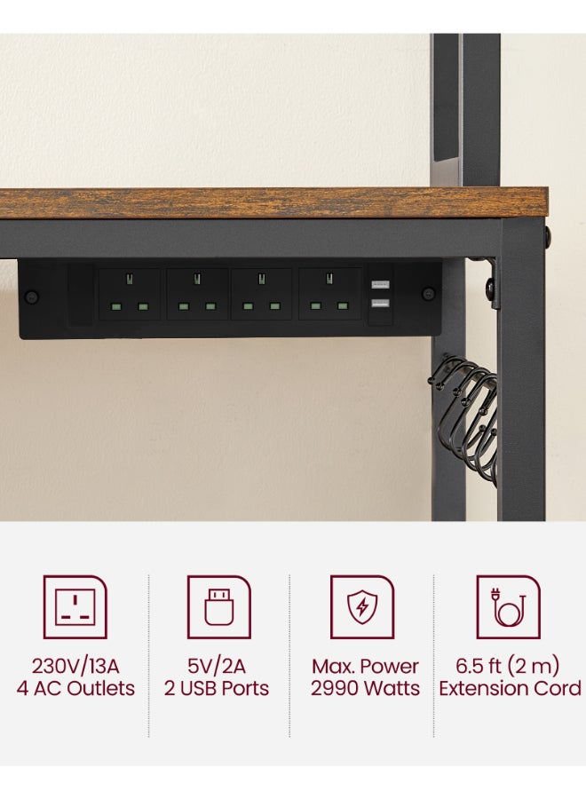 VASAGLE Kitchen Storage Rack with Power Outlet, Coffee Bar, Baker's Rack, with Metal Wire Panel, 14 Hooks, for Microwave, Steel Frame, 40 x 80 x 170 cm, Rustic Brown and Black - Image 3