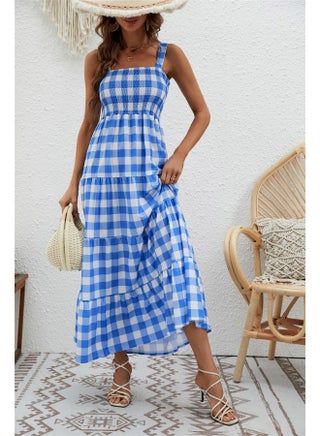 kinstell flowy maxi dress Women's Boho – Spaghetti Strap Square Neck Ruffle Beach Long Dress With Smocked Waist & Hem Womens dresses